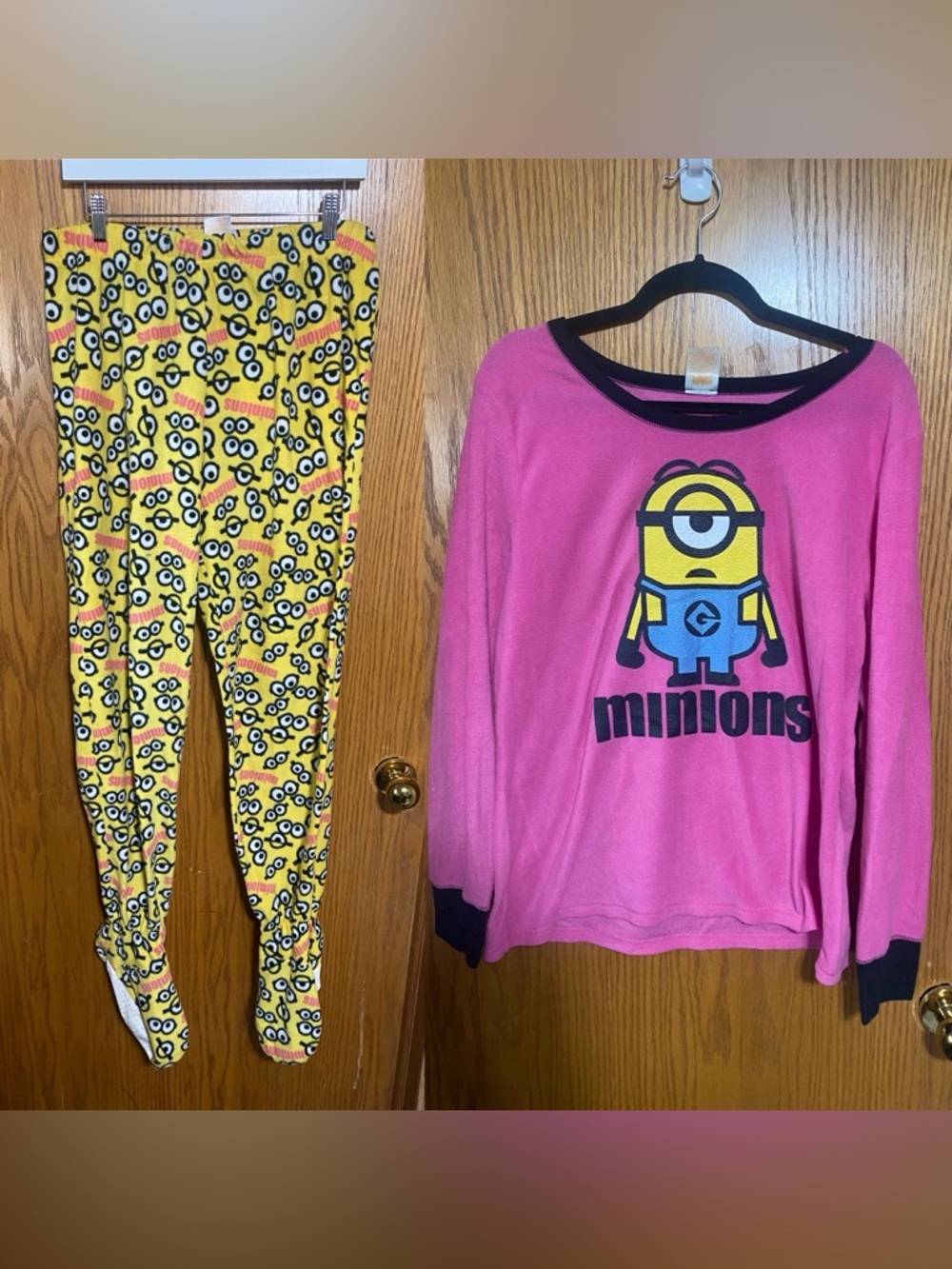 Pink and Yellow Minion-Style Print adult  Footed pjs
